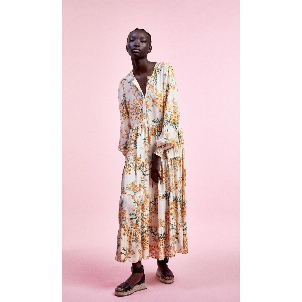 Zara Angel Dress Flowy Tiered Floral Maxi Dress - Picture 3 of 11